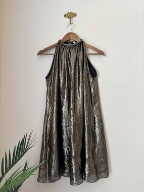 Bella Freud Edie Silk Blend Gold Lamé Sleeveless Mini Dress Sz 10